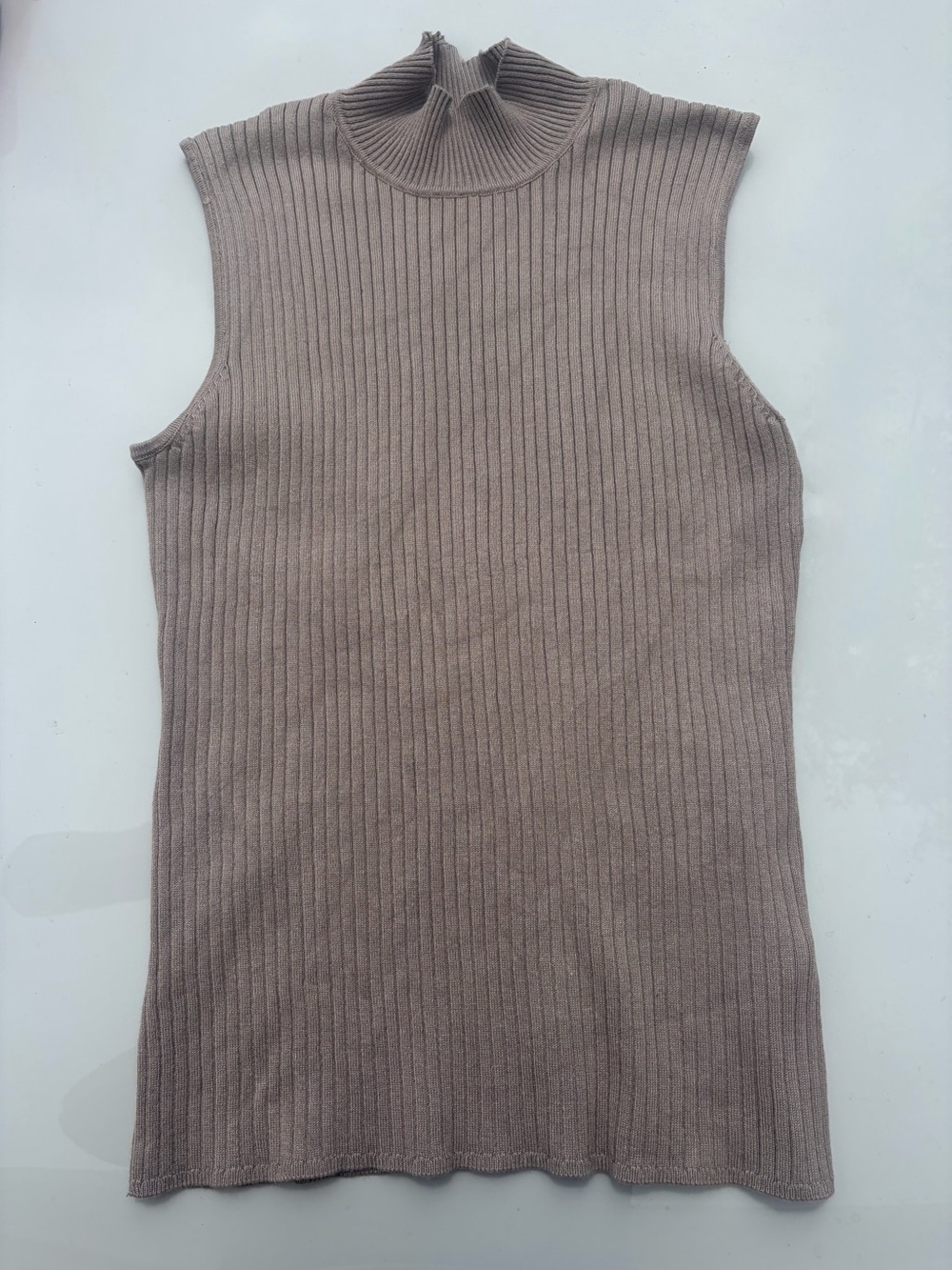 Madison Grey Sleeveless Ribbed Sweater Mockneck Office Classic Layering Taupe L